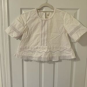 3 for $10 Jonathan Simkhai Crew Neck Short Sleeve Crop Top Embroidered Small